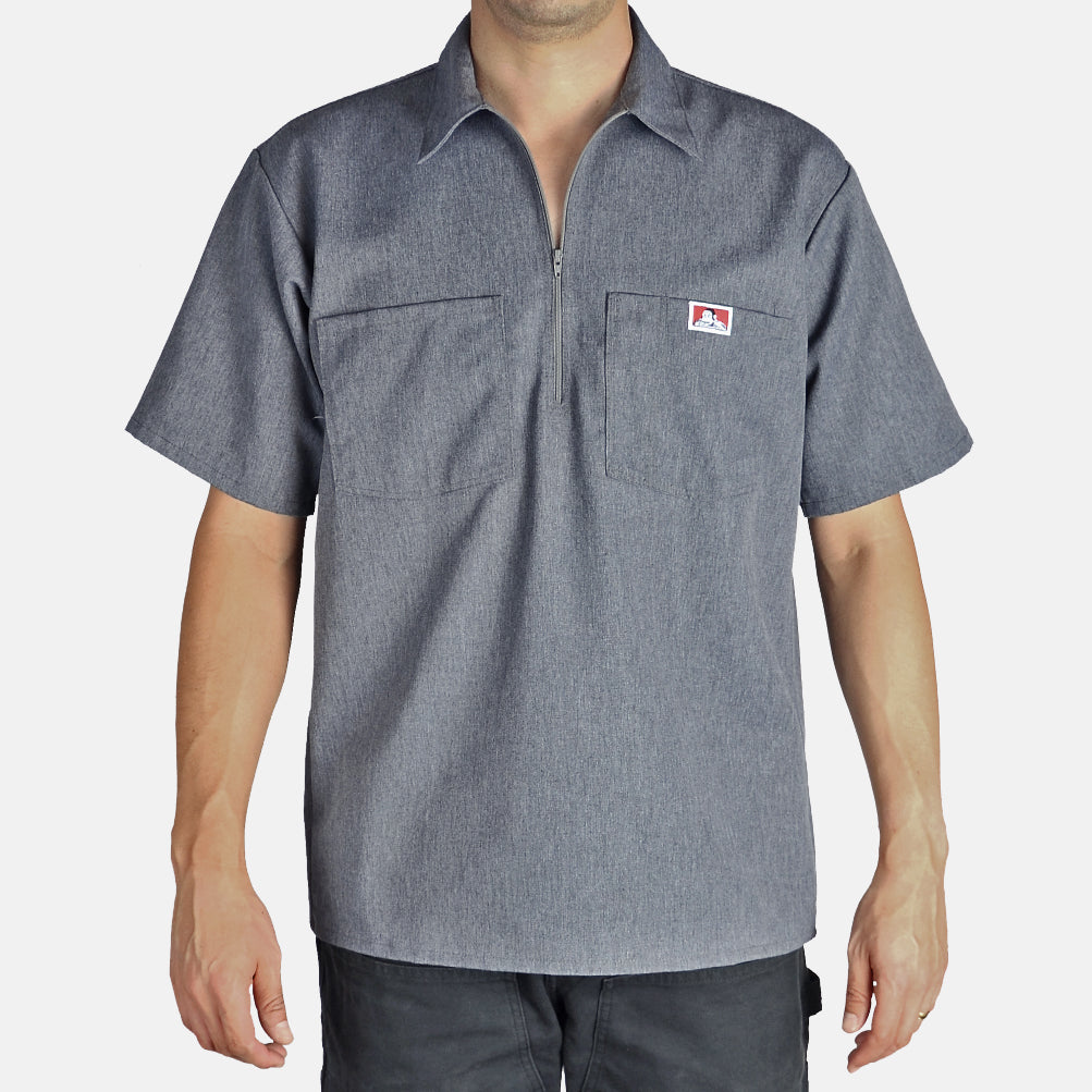 Short Sleeve Solid 1/2 Zip Shirt - Charcoal Heather